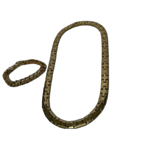 unknown Jewelry - Vtg early 90s Goldtone Womens Womens Chunky Link Necklace Bracelet Jewelry set